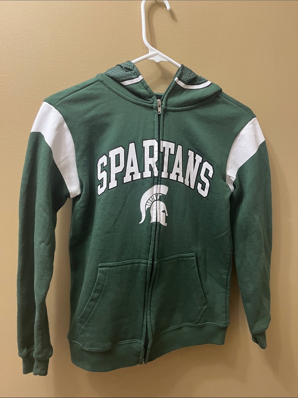 Kids Green Michigan Full-Zip Spartans Hoodie with Football Helmet Hood